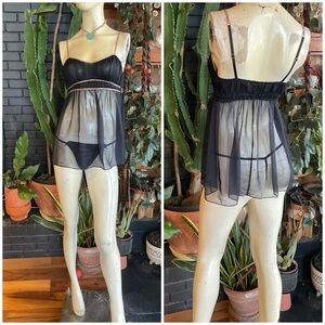 black Victoria's Secret babydoll slip dress with leopard print trim